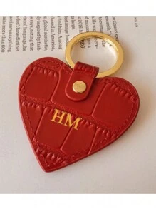 Personalized Name Or Initial Letters 1pc Men Women Embossed Crocodile Pattern Leather Heart Key Ring Gift With Monogrammed Letters Heart Shape Customized Keychain Women Home Door Key Chain Birthday Gift