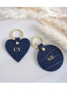 Personalized Name Or Initial Letters 1pc Men Women Embossed Crocodile Pattern Leather Heart Key Ring Gift With Monogrammed Letters Heart Shape Customized Keychain Women Home Door Key Chain Birthday Gift