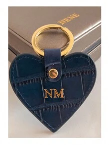 Personalized Name Or Initial Letters 1pc Men Women Embossed Crocodile Pattern Leather Heart Key Ring Gift With Monogrammed Letters Heart Shape Customized Keychain Women Home Door Key Chain Birthday Gift