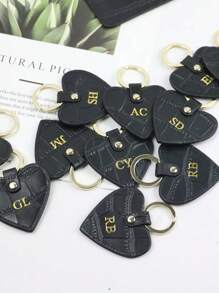Personalized Name Or Initial Letters 1pc Men Women Embossed Crocodile Pattern Leather Heart Key Ring Gift With Monogrammed Letters Heart Shape Customized Keychain Women Home Door Key Chain Birthday Gift