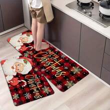 1/2 piezas Juego de alfombras de cocina navideñas engrosadas de 0.47 pulgadas/1.2 cm, diseño de cuadros escoceses de Papá Noel, alfombras de franela lavables a máquina, almohadillas rectangulares antideslizantes para decoración navideña del hogar