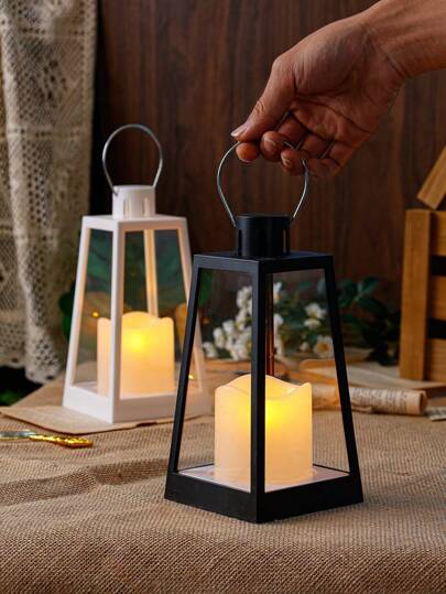 1 pezzo Lanterna a candela LED grande, candela LED senza fiamma, lanterna trapezoidale, decorazione per casa, festa, tavola, stile minimalista ispirato a , per uso esterno, in giardino, per campeggio, dimensioni 11*22cm