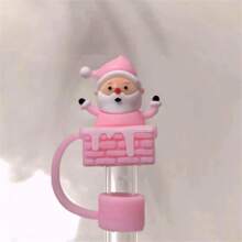1/6pcs Christmas Silicone Straw Toppers, Santa Claus, Snowman, Christmas Stocking, Christmas Tree, Deer, Star, Reusable 10mm Straw Covers, Christmas & - Multicolor - View 6