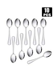 2/4/10/20pcs Stainless Steel Silver Coffee/Dessert Spoons Set, Suitable For Restaurant, Cafe, Afternoon Tea,Kitchen,Christmas Gift,School Supplies