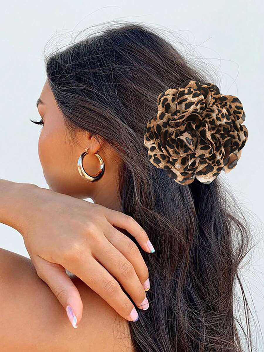 1 pieza Pinza de pelo con estampado de leopardo y flores vintage, adecuada para usar a diario. Pinza de pelo, pinza de mandíbula, pinza de pelo, pinza de pelo, pinza de pelo, accesorio de pelo con flores para mujer para outfits de vacaciones