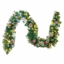 VA-Cerulean Fir Garland 3m 5m 8m Christmas Garland, Christmas Garland With Lighting, Christmas Decoration Garlands With Red Berries And Pine Cones, For Indoor And Outdoor Decoration Of Doors, Walls And Stairs - A型-800cm - 查看 5