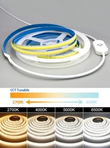 Acosh Neon USB LED Strip Lights White/Warm CCT Tunable LED Light, 5V Dimmable 2700K-6500K COB LED Tape Lights Monitor TV Backlight, Under Cabinet Light Strip For Cabinet, Bedroom, Home DIY Lighting 500Leds/M