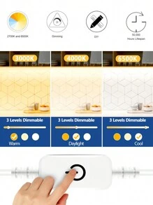 Acosh Neon USB LED Strip Lights White/Warm CCT Tunable LED Light, 5V Dimmable 2700K-6500K COB LED Tape Lights Monitor TV Backlight, Under Cabinet Light Strip For Cabinet, Bedroom, Home DIY Lighting 500Leds/M
