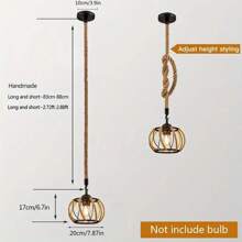1pc Linen Rope Pendant Lamp, Vintage Industrial Style For Loft, Dining Room, Bar, Cafe - Rattan Chandelier - View 12