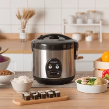 1pc, MOOSUM  Wall Plug Electric Rice Cooker With One Touch For  Rice,Fast&Convenient Cooker , Stainless Steel Housing And Auto Warmer - View 1
