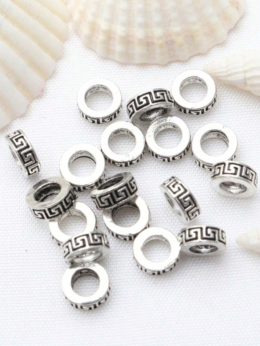 50 件仿古银复古合金光面扁珠佛珠素色轻质隔珠散珠 DIY 项链手链首饰制作项链吊坠配件 - 彩色 - 查看 1