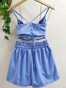 Cropped And Short Set With Lining, High Elastic Waist With Strap-Tie Cups, Crepe Fabric. - 淺藍色 - 查看 2