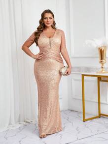 Váy dạ hội trang trí sequin cỡ lớn, váy dạ hội trang trọng thanh lịch, dành cho khách dự tiệc cưới, tốt nghiệp, váy dự tiệc tối - Vàng - Xem 1