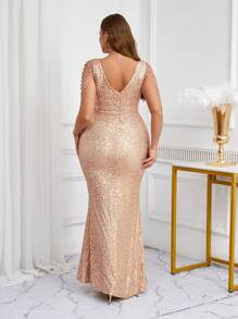 Váy dạ hội trang trí sequin cỡ lớn, váy dạ hội trang trọng thanh lịch, dành cho khách dự tiệc cưới, tốt nghiệp, váy dự tiệc tối - Vàng - Xem 2