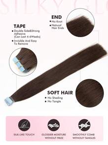 10pcs Mini Tape-In Hair Extensions, Human Hair, #2 Dark Brown, 14-22 Inches, Remy Human Hair, Invisible Tape-In Hair Extensions - S2 - View 4