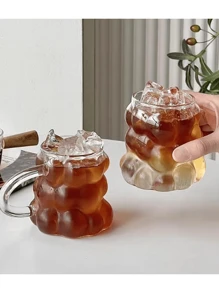 1 Piece 550ml Rippled Drinking Glass, Unique Coffee Mug, Aesthetic Tea Cup, Ribbed Glasses For Iced Coffee And Drinks, Modern Glassware, Summer Drinkware, Great For Home, Cafe, Travel, Stylish Cup For Coffee Or Tea, Great Gift Idea For Drink Lovers (No Straw) - Transparent - View 8