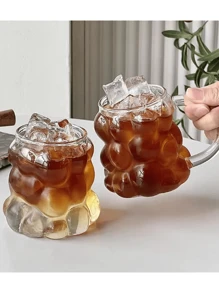 1 Piece 550ml Rippled Drinking Glass, Unique Coffee Mug, Aesthetic Tea Cup, Ribbed Glasses For Iced Coffee And Drinks, Modern Glassware, Summer Drinkware, Great For Home, Cafe, Travel, Stylish Cup For Coffee Or Tea, Great Gift Idea For Drink Lovers (No Straw) - Transparent - View 2