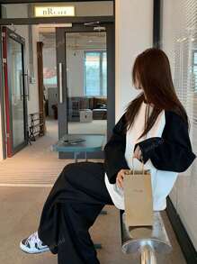 女士休闲甜美可爱少女长袖 T 恤，纯色上衣，适合秋冬季