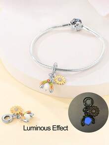 镀银吊饰花朵爱心七彩夜光萤火虫动物系列吊坠吊坠球适用于手链 DIY 女士珠宝 - 銀色 - 查看 4