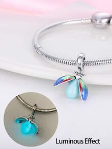 镀银吊饰花朵爱心七彩夜光萤火虫动物系列吊坠吊坠球适用于手链 DIY 女士珠宝 - 銀色 - 查看 6