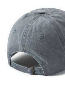 1pc Light Gray Fabric Tag Adjustable Washed Baseball Cap, Outdoor Fashion,Beach,Holiday - Grey - View 3