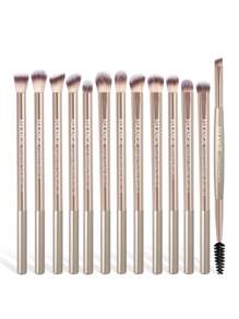 MAANGE 13件套专业软毛长铝管化妆刷套装，包含睫毛刷、眼影刷、眉刷、晕染刷、唇刷、高光刷、遮瑕刷，适用于粉状、液状、膏状化妆品，非常适合日常使用和旅行，精致的化妆配件礼盒套装，赠品，专业化妆刷，完整化妆套装 - 金色 - 查看 13