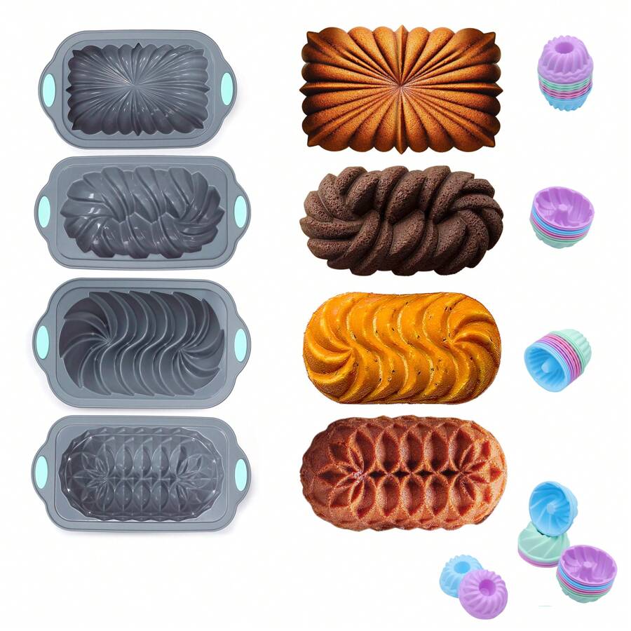 52Pieces Silicone Baking Pans Set, 4 Cups Silicone Loaf Pan For Baking Bread,Fluted Cupcake, Non-Stick Kitchen Oven Baking Pans,  Grey - Màu Xám nhạt - Xem 1
