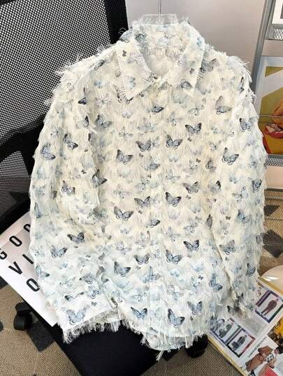 1 pieza Chaqueta de hombre de manga larga con diseño de nicho, con borde de piel y decoración de borlas, con botones, estilo de los años 2000, para otoño