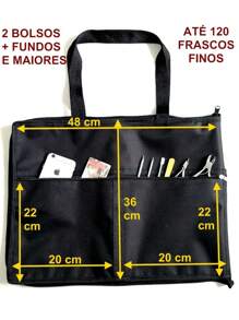 Bolsa Pasta Multi uso Porta Esmaltes Maquiagem Manicure até 120 frascos com 2 bolsos externos e zipers individuais