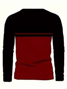 Maglietta girocollo e a maniche lunghe con design classico a blocchi di colore e stampa della scritta "KING", comoda e traspirante, adatta per l'abbigliamento esterno quotidiano, per l'autunno