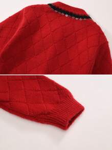 1 pièce Jeune fille pull tricoté à manches longues, style mode boutons devant rouges, automne/hiver
