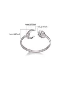 1pc Stainless Steel Sun And Moon Open Ring, Unisex Abstract Design - Silver - View 2