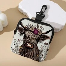 别致高地牛印花大容量仿皮钱包 - 防水，多功能，带拉链零钱包、钥匙和卡夹，以及无线耳塞存储数据线小挂包充电器便携包电缆整理盒行李旅行包电缆包电子数据线床头存储适用于旅行 Airpods 相机收集女性男性儿童圣诞礼物必备教师用品防水轻便大容量便携式配件 - 米色 - 查看 6