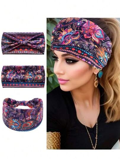 1pc Women's Printed Bohemian Twist Headband, Valentine's Day Gift, Non-Slip Comfortable Knotted Hair Accessory, Elegant Ladies Headpiece Suitable For Daily, Casual, Sports, Hiking, Yoga, Party, Commuting, Vacation, Face Washing, Makeup, Hairstyling, Wedding, Bridesmaid And Other Occasions, Best Gift For Mother's Day, Graduation Season, Birthday, Autumn/Winter Headband, Soft Scarf Headband Fashion Hair Band