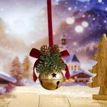 Christmas Bell Bow With Pinecones Hanging Decor For Christmas Tree Holiday Party - vàng - Xem 8