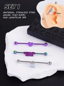 3 件/套 哥特式 垃圾朋克 工业穿孔首饰 不锈钢 蛋白石 水钻装饰 工业耳环 男女皆宜 心形 星形 工业棒状穿孔 鼻环 链 蛇形软骨 螺旋穿孔耳环 兔子剑 工业杠铃 身体穿孔首饰 38 毫米 1&1/2 英寸 工业穿孔棒 适用于万圣节礼物派对日常佩戴 - 彩色 - 查看 10