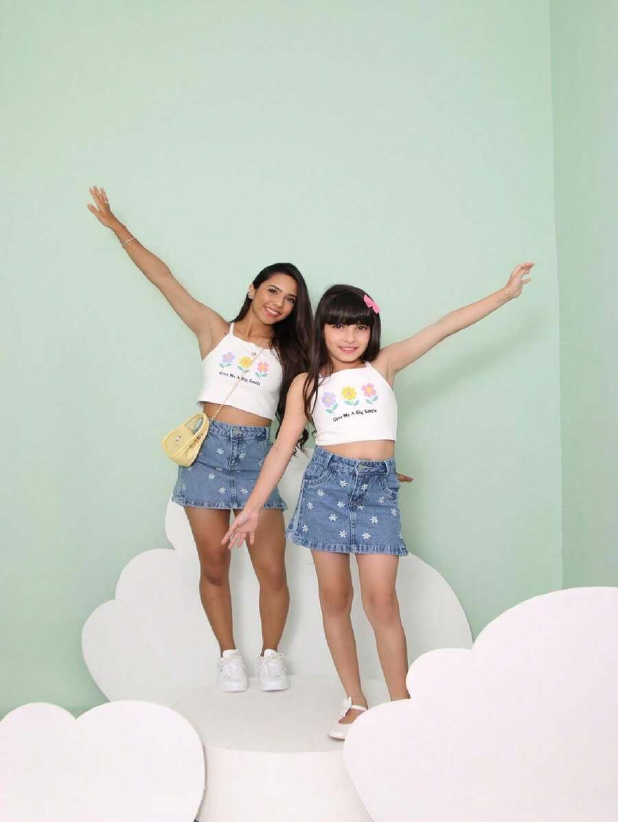 Embroidered Summer Denim Skirt For Children And Teenagers - Rửa trung bình - Xem 1