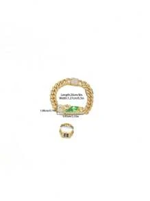 Hip Hop Men Rhinestone-Encrusted Religious St. Jude Necklace Personality Splice St. Jude Bracelet With Ring Rapper Suit
