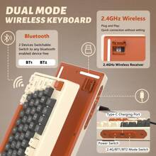 ATTACK SHARK Gaming Keyboard With Dual Mode Bluetooth 5.0/2.4Ghz TKL Mechanical Feeling Keyboard,Rechargeable Anti-Ghosting PBT 75% Wireless BT Keyboard Backlit For Silent Office/Gaming - 咖啡 - 查看 2