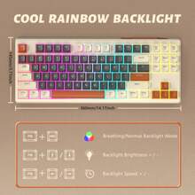 ATTACK SHARK Gaming Keyboard With Dual Mode Bluetooth 5.0/2.4Ghz TKL Mechanical Feeling Keyboard,Rechargeable Anti-Ghosting PBT 75% Wireless BT Keyboard Backlit For Silent Office/Gaming - 咖啡 - 查看 5