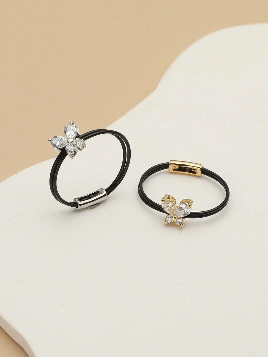 1pc Cute Sweet Women's Ring Fashion Invisible Transparent Line Pretty Butterfly Zirconia Ring Jewelry Party Gift - Multicolor - View 1