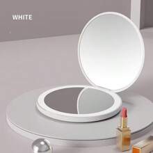 LED Light Makeup Mirror Foldable Makeup Small Pocket Mirror For Women's Luminous Effect Pink White Mini Mirror Home Decor Back To School Room Decor School Supplies - White - View 2