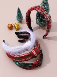 NAIZHU 4 Stücke/Set Weihnachtskopfbänder für Kinder & Jugendliche, rot, grüne karierte Schneeflocken Stoff Haarschmuck, Winterliche Geschenke