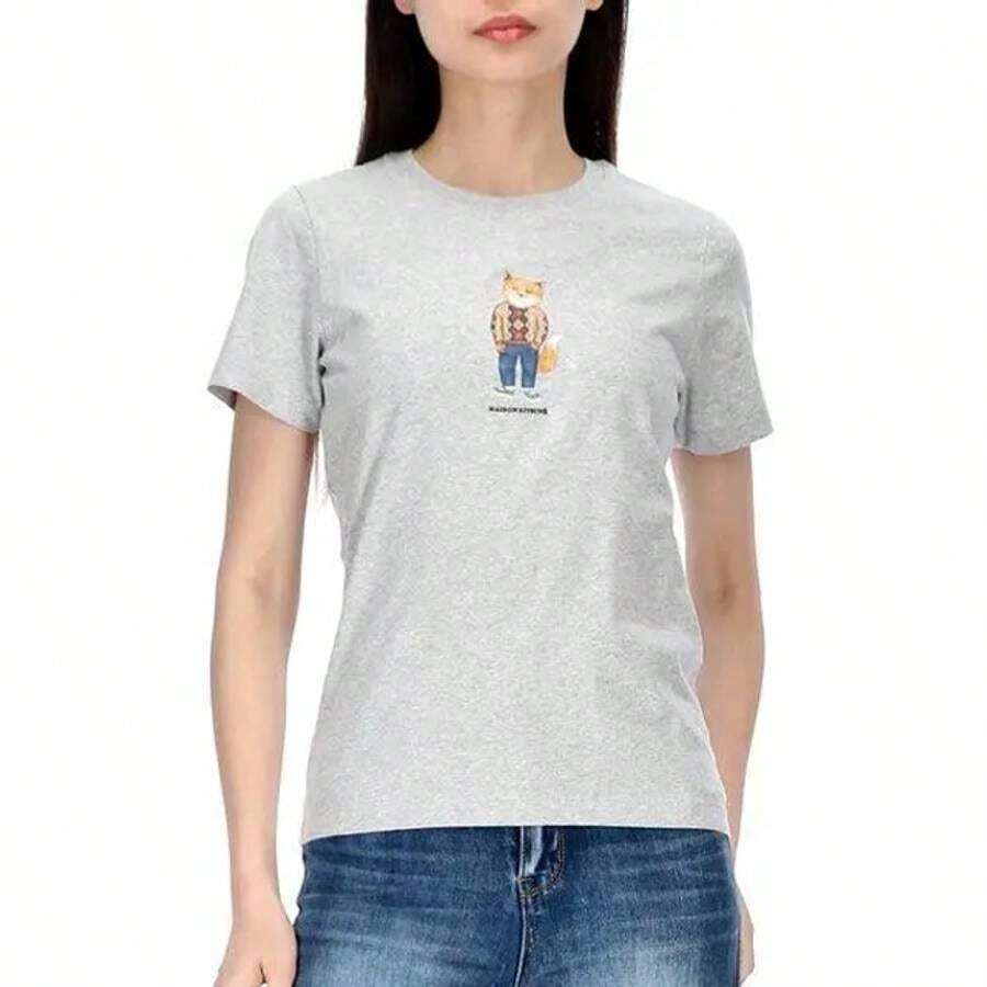 Maison Kitsuné Dressed Fox Print Short Sleeve T-Shirt Grey Melange
