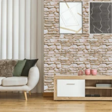 1 件复古 3D 仿石纹理即剥即贴壁纸，加厚 PVC 自粘可拆卸防水墙面覆盖物，适用于客厅、厨房、卧室、宿舍、家具翻新、秋季装饰 - 駝色 - 查看 1