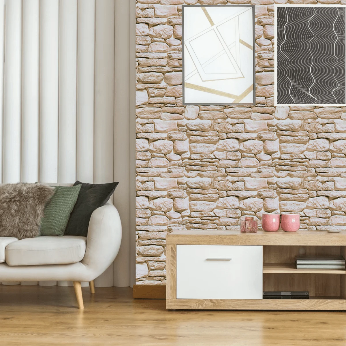 1 件复古 3D 仿石纹理即剥即贴壁纸，加厚 PVC 自粘可拆卸防水墙面覆盖物，适用于客厅、厨房、卧室、宿舍、家具翻新、秋季装饰 - 駝色 - 查看 1