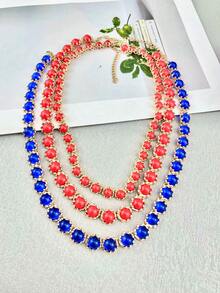 2 件/3 件套装 ZAA 复古别致几何圆形金属镶嵌彩色树脂双层可叠戴项链，时尚珠宝 - 色彩樹脂項鍊 - 查看 2