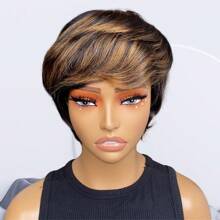 6 Inch Pixie Cut Wig For Women Short Bob Wigs Straight Human Hair Ombre 1B30 Full Machine Made Wigs - SNATURAL/30 - View 4