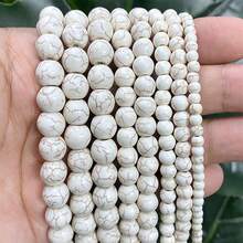 Hạt tròn trơn màu xanh dương, đỏ, trắng sọc, xanh ngọc, dài 15 inch, kích thước 4/6/8/10/12mm, dùng để tự làm trang sức. - màu ngọc lam - Xem 32