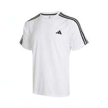 Adidas 男式 TR-ES BASE 3S T恤，短袖针织圆领 TIB8151 - 白色 - 查看 1
